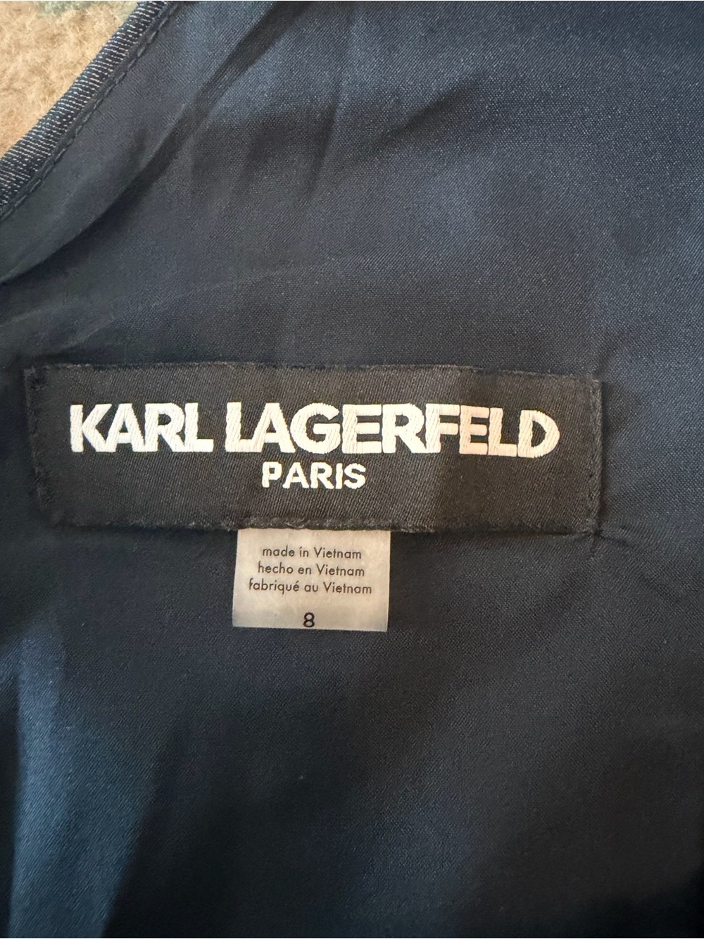Karl Lagerfeld Elegant Navy Sleeveless Fit-and-Flare Dress with Belt - Picture 2 of 2